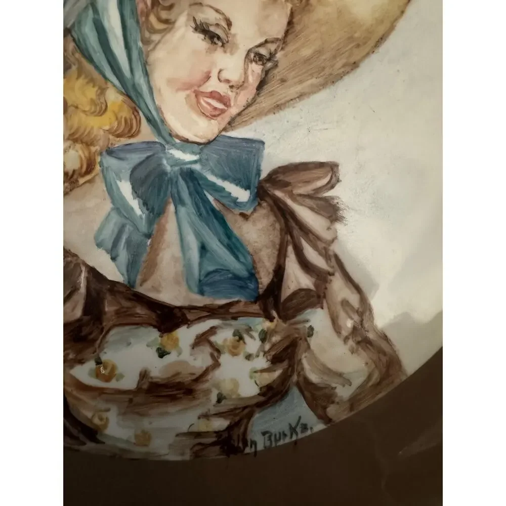 Vintage 1950s Hand Painted Lady Plate by Helen Burke 10.5”